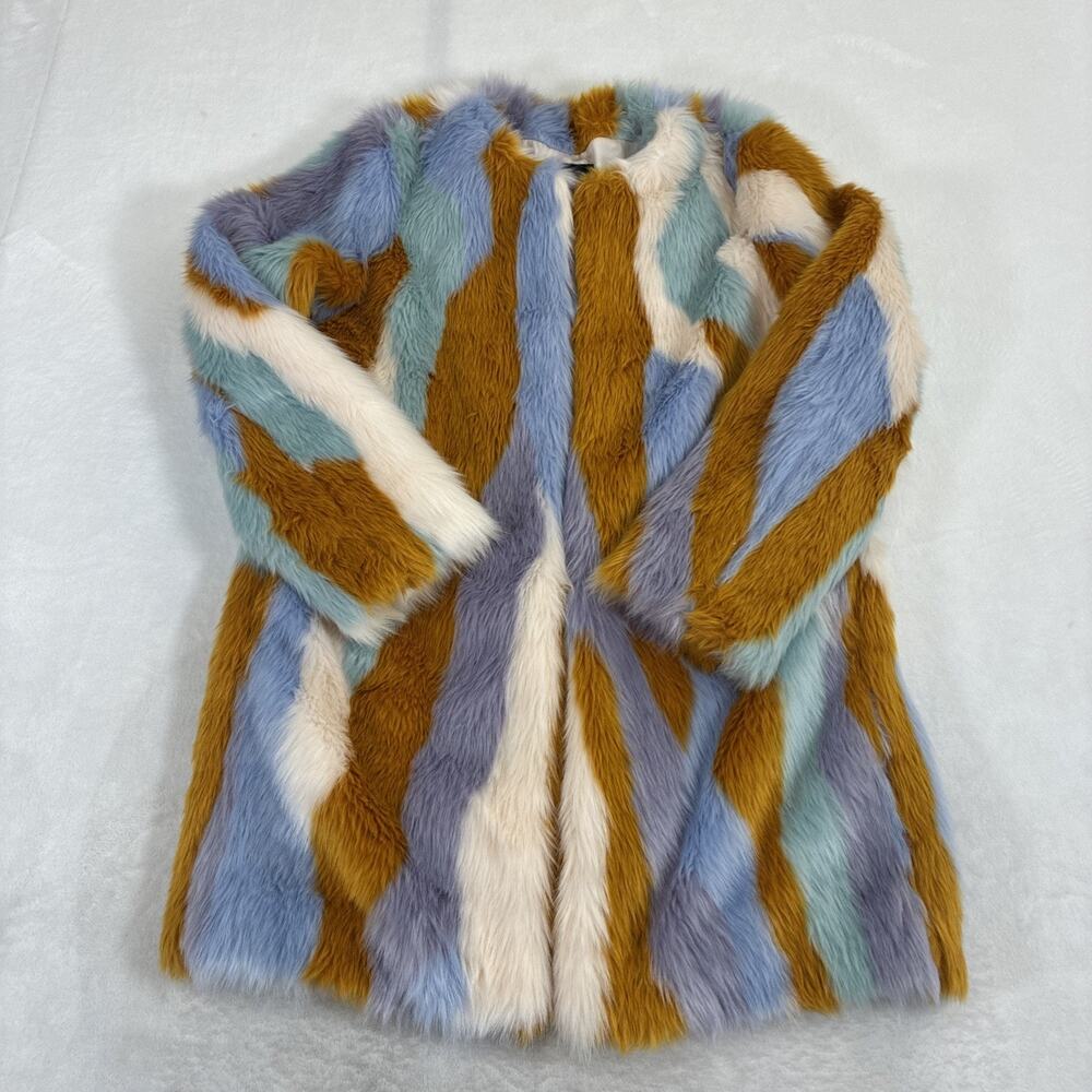 Forever 21 BarbieCore Trippy Faux Fur Rainbow Colorful Festival Rave Jacket Lg - Picture 2 of 14